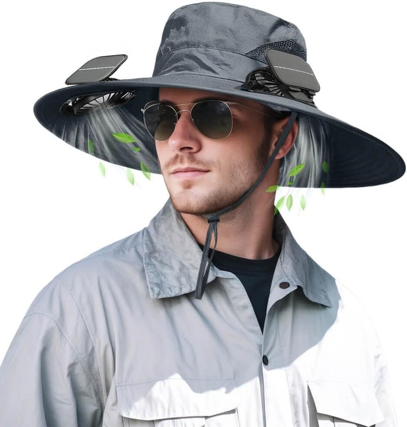 inkArts Solar Powered Fan Hat for Men Women Wide Brim Hat with 2 Fans UPF 50+ Outdoor Fishing Beach Sun Hat - Image 1